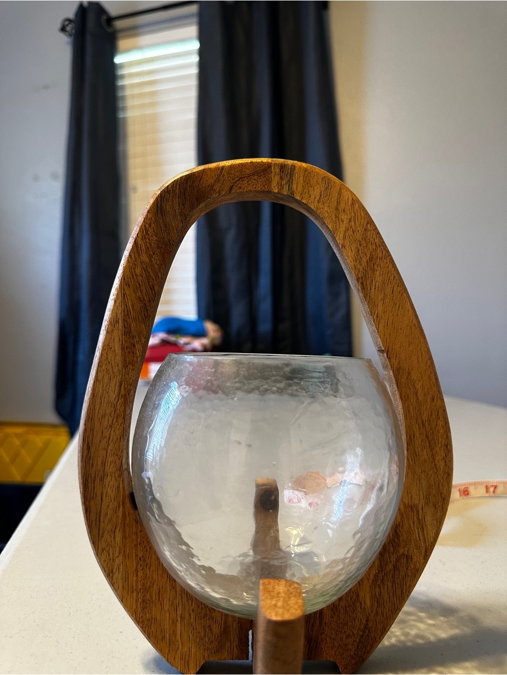Wood Frame Glass Globe Candle Holder - Clear Glass, Natural Wood